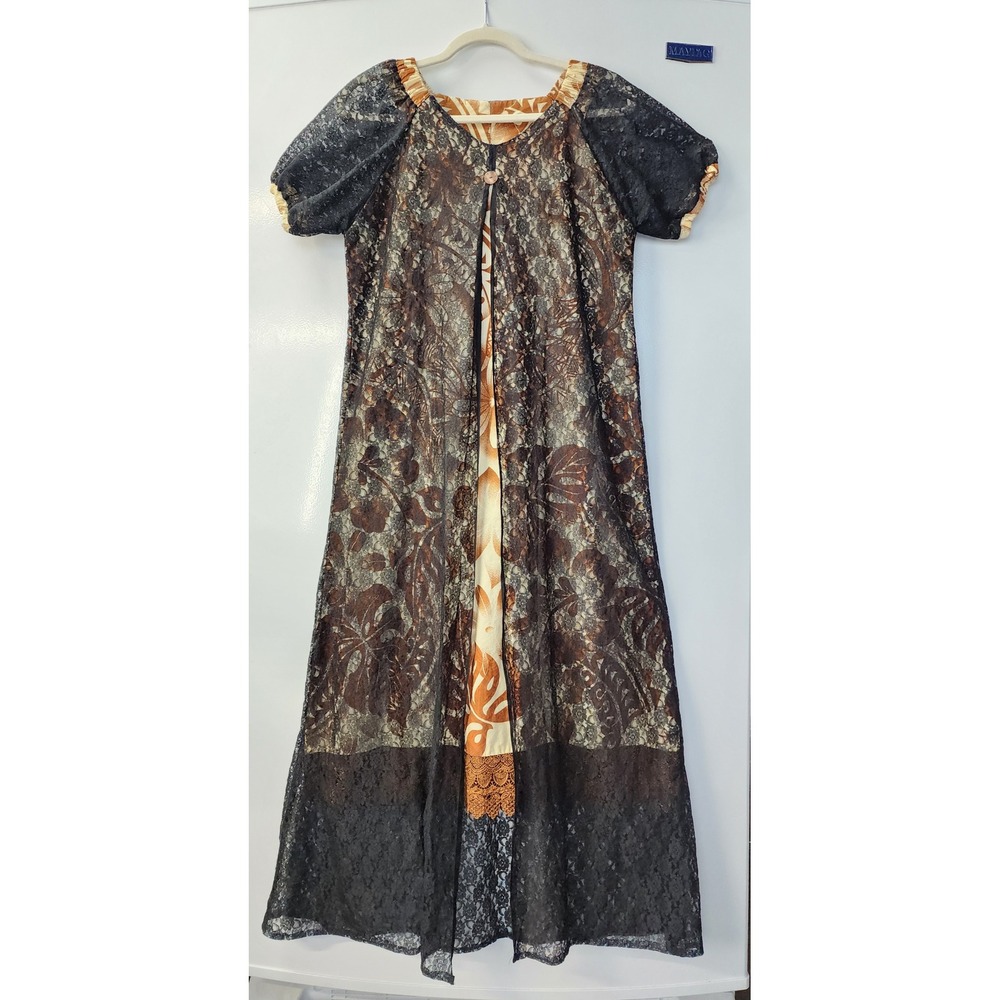 Vintage Lace Overlay Floral Maxi Dress medium Romantic Goth Renaissance